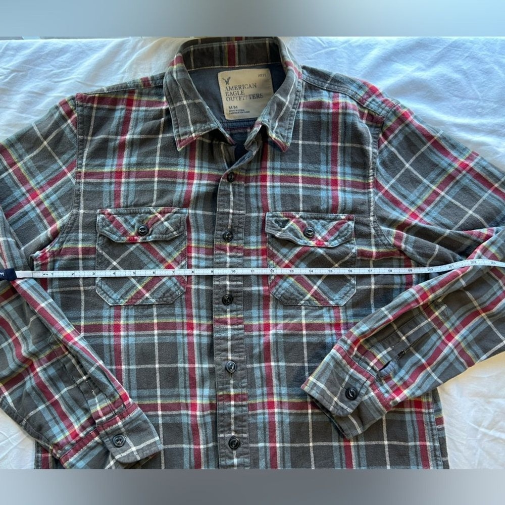 American Eagle Mens Medium Plaid Flannel Shirt Button Up Long Sleeve Gorpcore - Picture 2 of 4